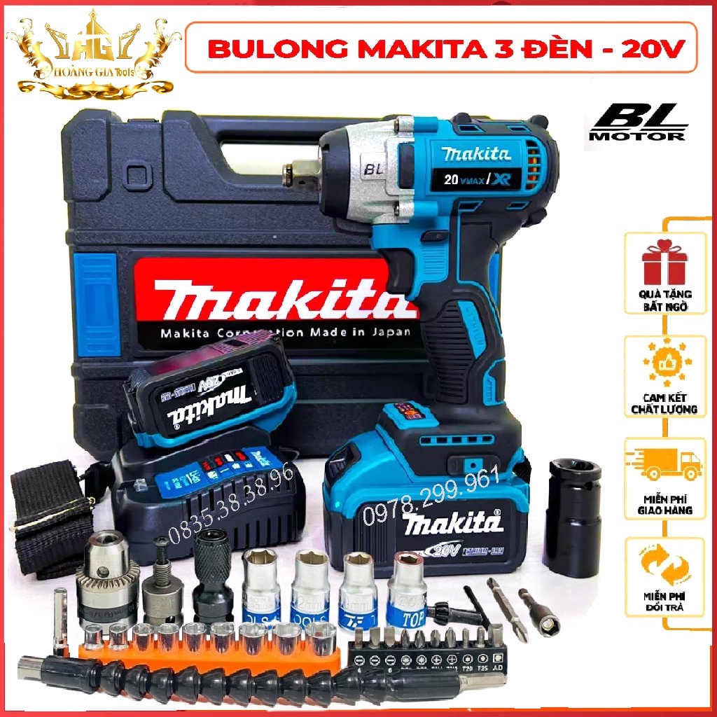 Máy Siết Bulong MA.KI TA 20V Không Chổi Than, 3 Đèn Led Trợ Sáng, Motor Bruschless