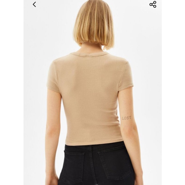 Áo phông nữ cộc tay chất len tăm Ber.shka A.uth size XS