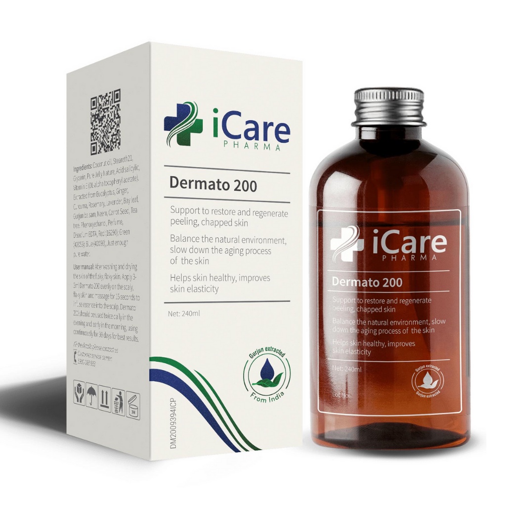 Serum Dermato 200 iCare Pharma Tinh chất ngăn rụng tóc, gàu, nấm da đầu, phục hồi tóc hư tổn 240ml