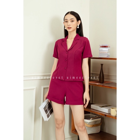 Set bộ thời trang áo vest tay ngắn phối quần đùi sang chảnh quý cô công sở