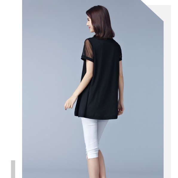 A10481 Áo thun phối ren ngắn tay nữ hè cho người mập hàng nhập