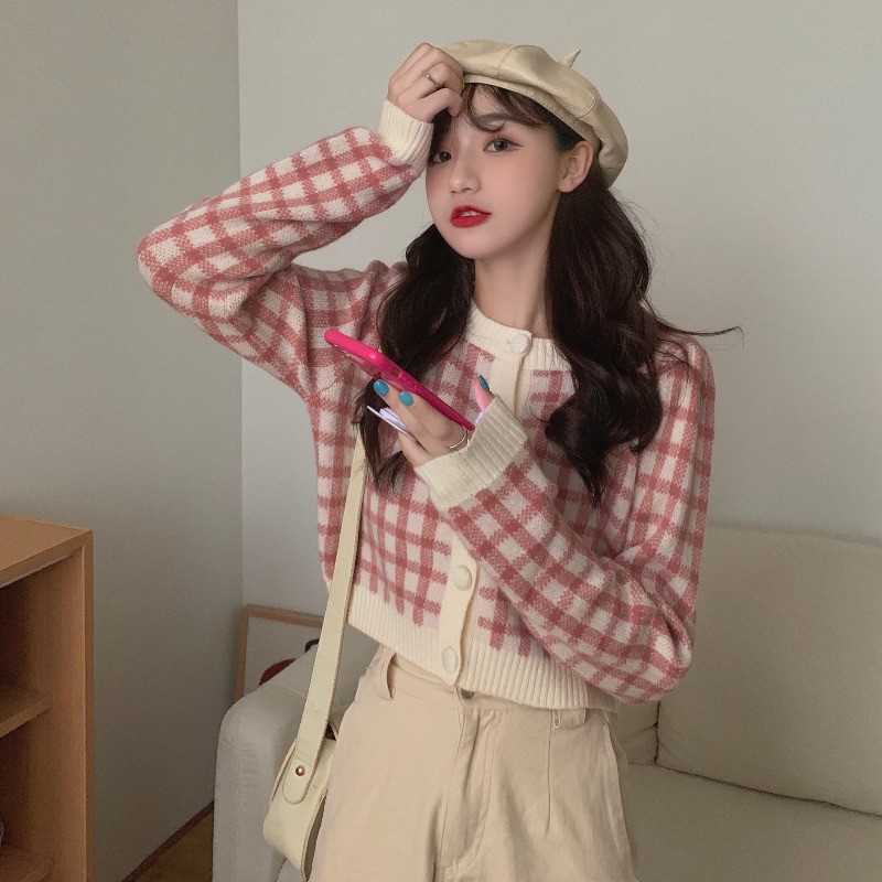ihkke Áo cardigan phong cách Hàn Quốc trẻ trung xinh xắn cho nữ