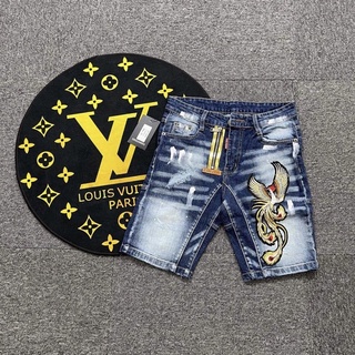 Quần bò ngố nam rồng vàng khoá chéo, quần jean đùi nam, quần short bò - Bee Shop