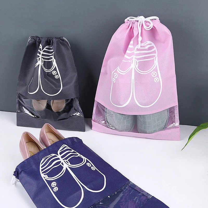 5 Pcs Portable Travel Shoe Bag / Non Woven Drawstring Waterproof Shoe Storage Pouch / Home Organizer