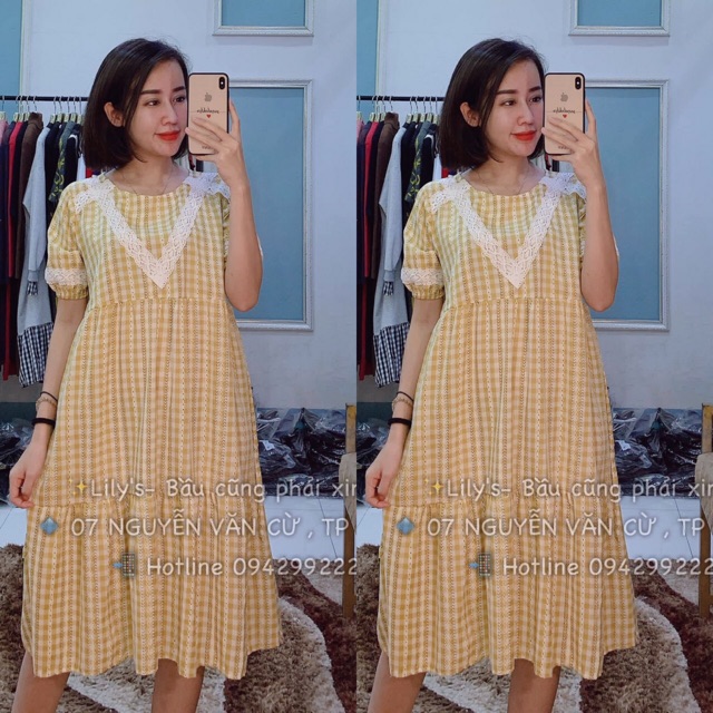 Váy bầu đẹp chất lụa dáng suông đầm bầu công sở mùa hè chất mát