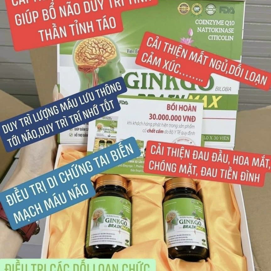 Viên Bổ Não GINKGO Biloba Brain Max Sét 2 Lọ x 30 viên