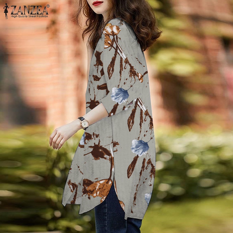 Áo kiểu Zanzea tay dài họa tiết hoa phong cách vintage thời trang cho nữ