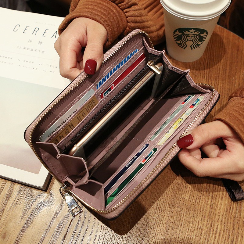 Ví nữ dài cầm tay da trơn đẹp nhiều ngăn có khóa kéo đựng tiền, để thẻ, để điện thoại thời trang VD21