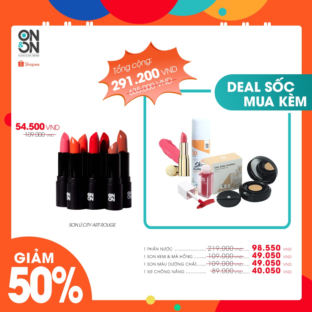 [ Có Kèm Deal Sốc ] Son Lỳ City Art Rouge On&On  Cao Cấp Màu Tự Nhiên Mịn, Bám Siêu Lâu, Kích Hồng Tự nhiên