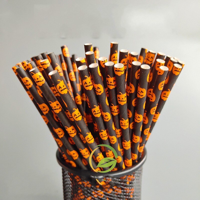 Set 25 Ống Hút Giấy Họa Tiết Halloween Có Thể Phân Hủy Sinh Học