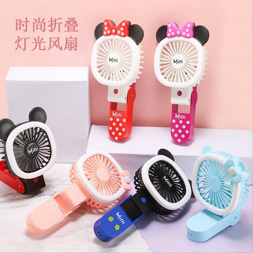 [Mã ELHA22 giảm 5% đơn 300K] CHÍNH HÃNG  Quạt Xếp Cầm Tay Có Đèn Led Hình Mickey / Minnie Đáng Yêu