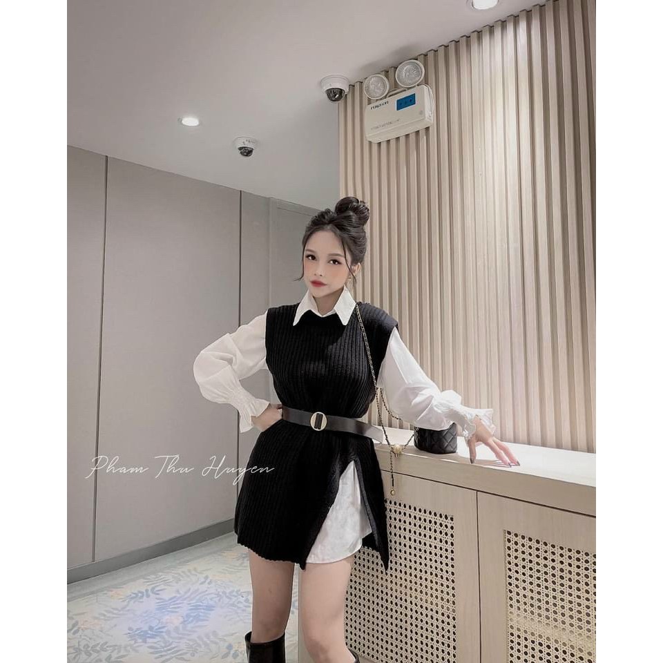 [ BÁN LẺ TỪNG MÓN] ÁO SƠ MI PHỐI GILE THUN TẶNG KÈM NỊT SANG CHẢNH