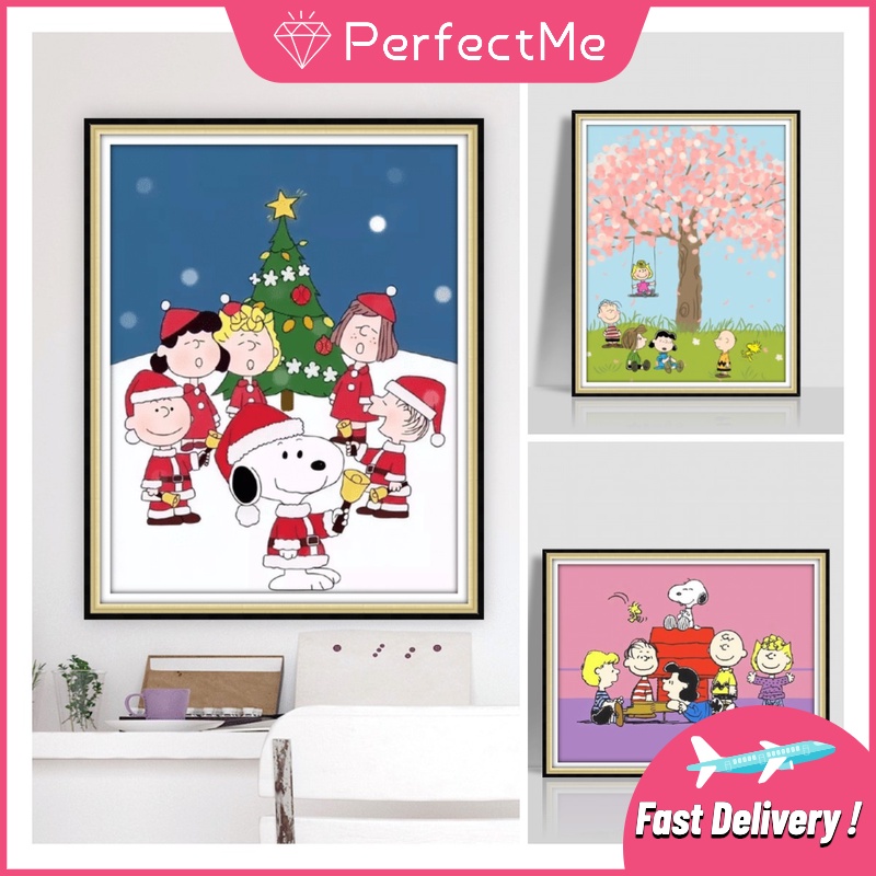 Bộ tranh đính đá 5D DIY hình chó Snoopy 30x40cm để trang trí nhà