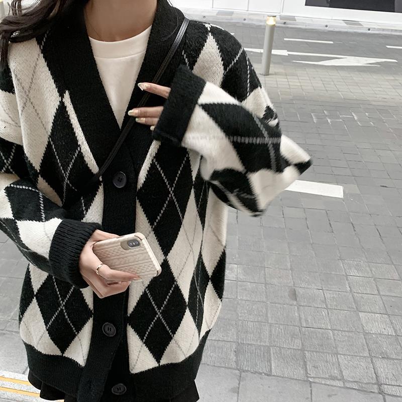 Áo cadigan len dày, cảdigan nữ dáng dài hàn quốc kẻ caro, áo khoác len cardigan nữ thổ cẩm