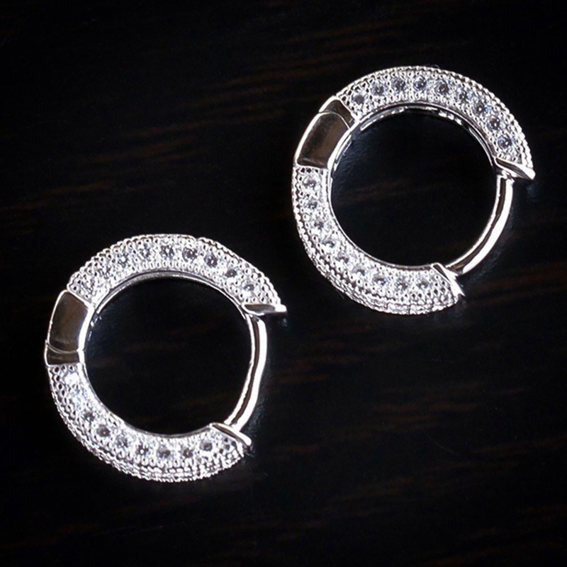 Bông tai Unisex mạ vàng trắng 14K dạng tròn