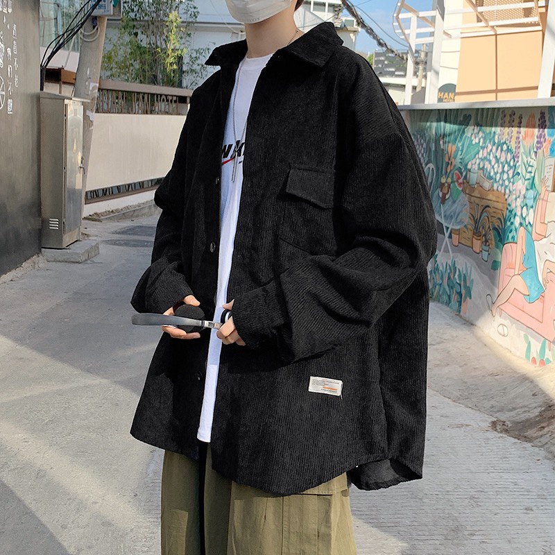 Áo sơ mi unisex nhung tăm form rộng nam nữ phong cách Ulzzang