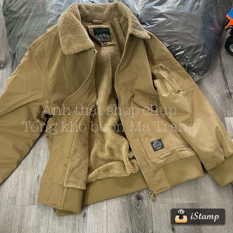 Áo Khoác Parka Bomber Nam Lót Lông Cừu Chất Liệu KaKi Dáng Cổ Bẻ