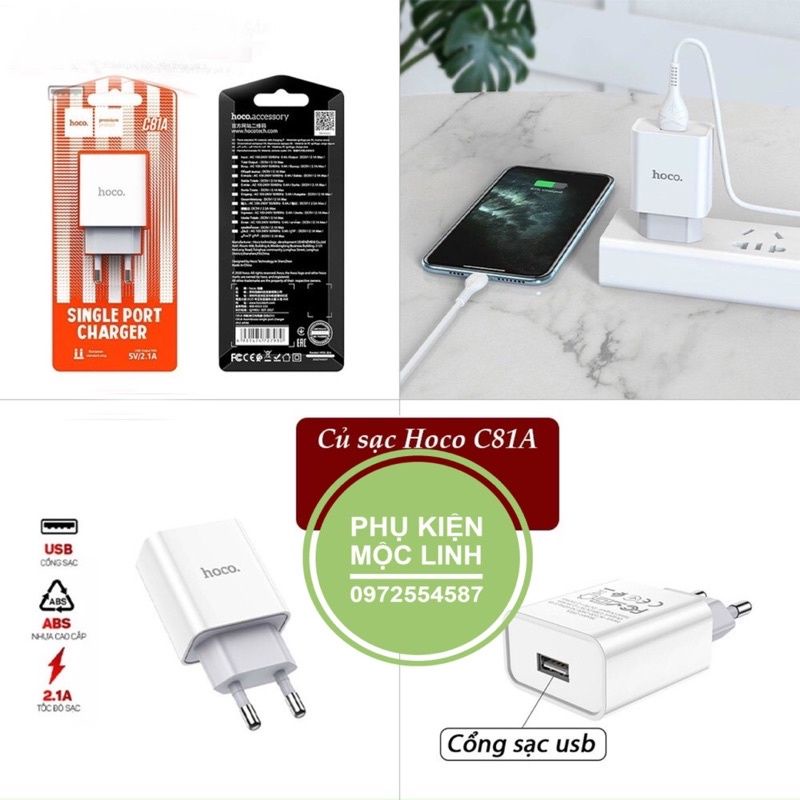 Củ Sạc Hoco C81A 1 Cổng USB (-Micro- TypeC )