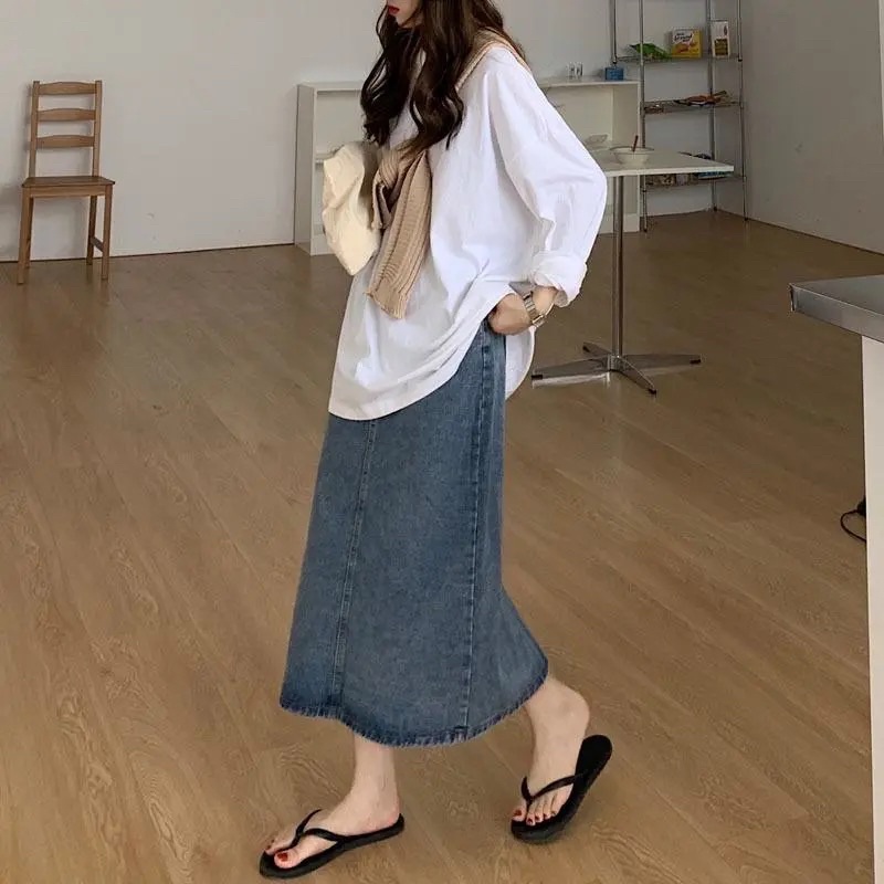 Chân Váy Jean Nữ Dáng Suông Basic Màu Xanh Đen Chất Loại 1 Cạp Cao Phong Cách Ulzzang Hàn Quốc Loại 1 Quảng Châu