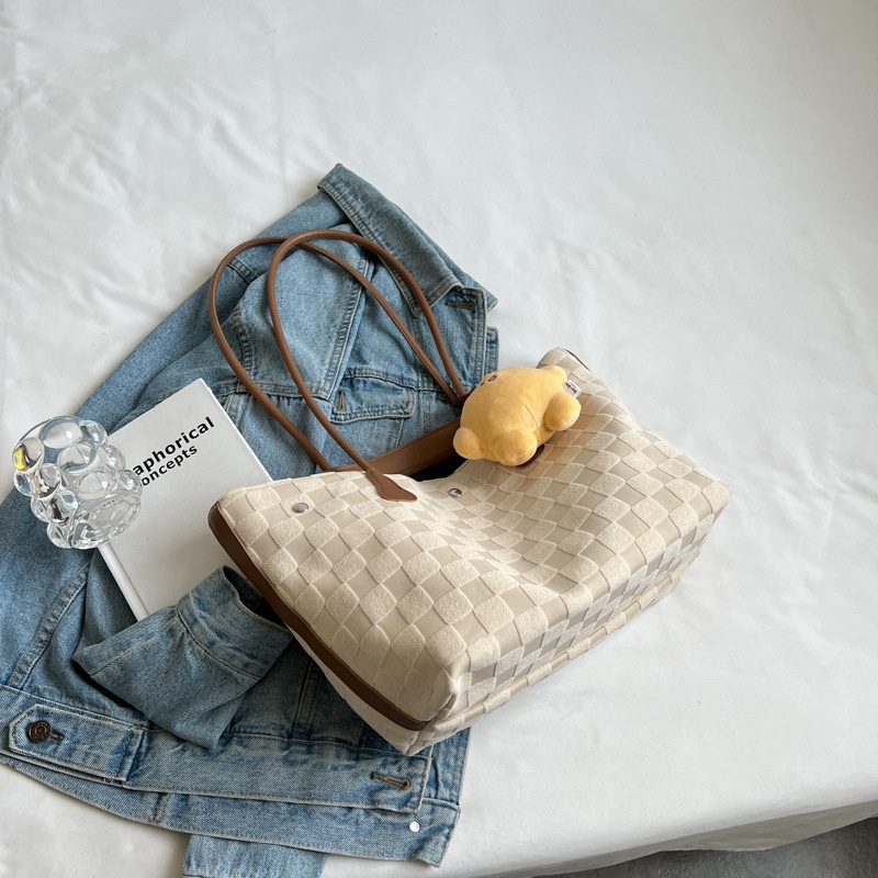 Túi Đeo Vai Sức Chứa Lớn Họa Tiết Sọc Caro Thời Trang Cho Nữ