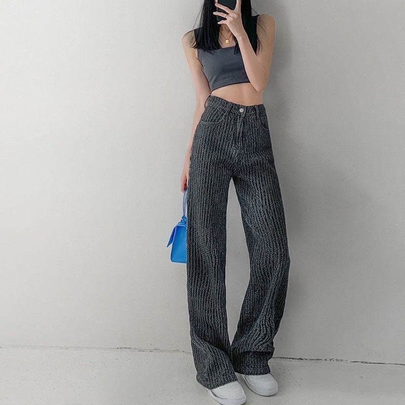 Quần Jean Denim Màu Đen Hoạ Tiết Siêu Chất