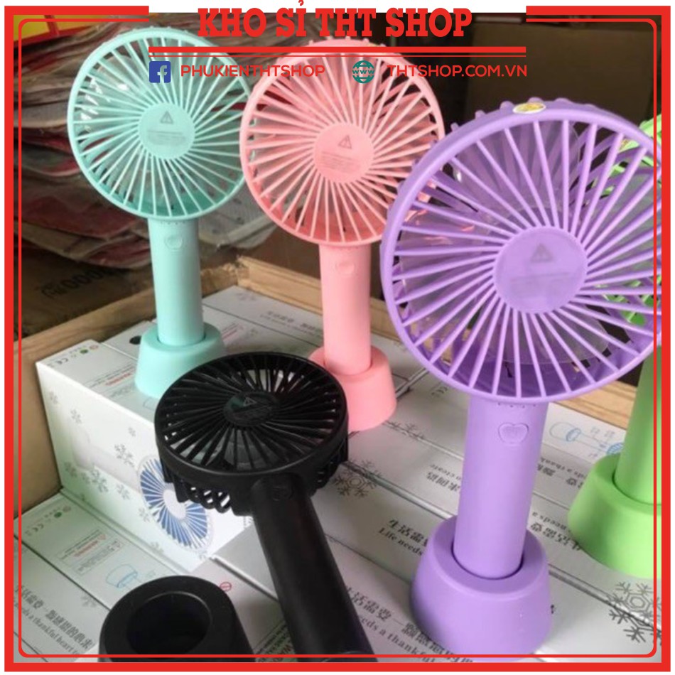 Quạt cầm tay - Quạt mini tích điện có chân để bàn tiện ích 3 mức độ gió siêu mát + tặng kèm pin