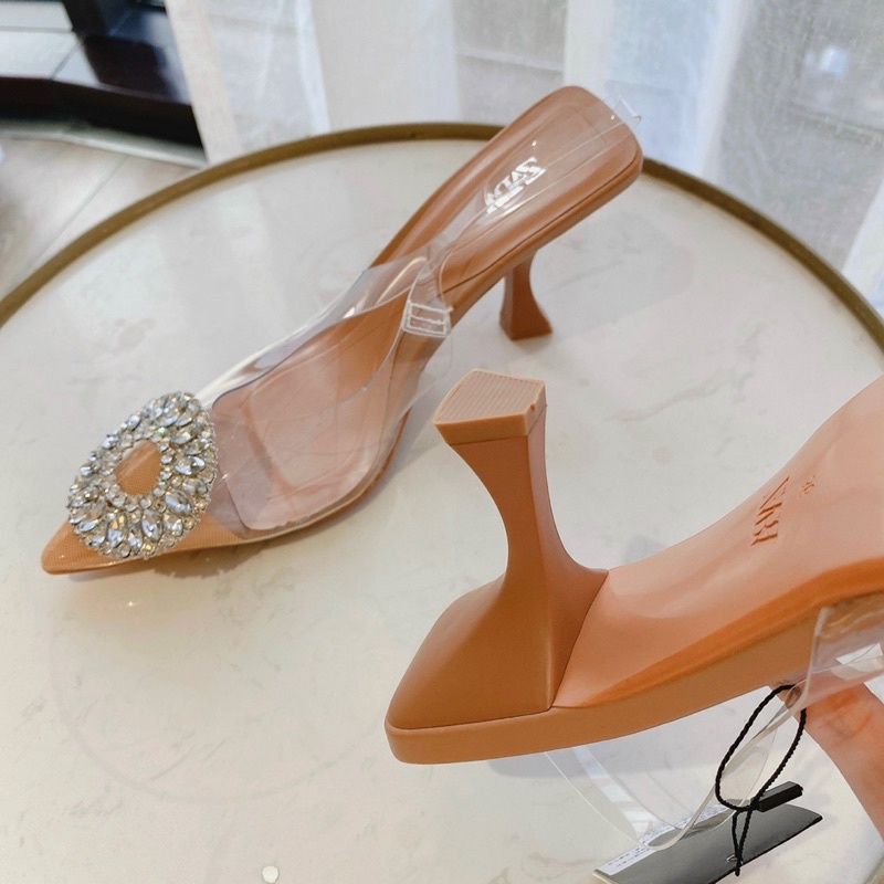 Giày cao gót ZR mica nơ đá tròn xuất xịn fullbox Hemin Shoes