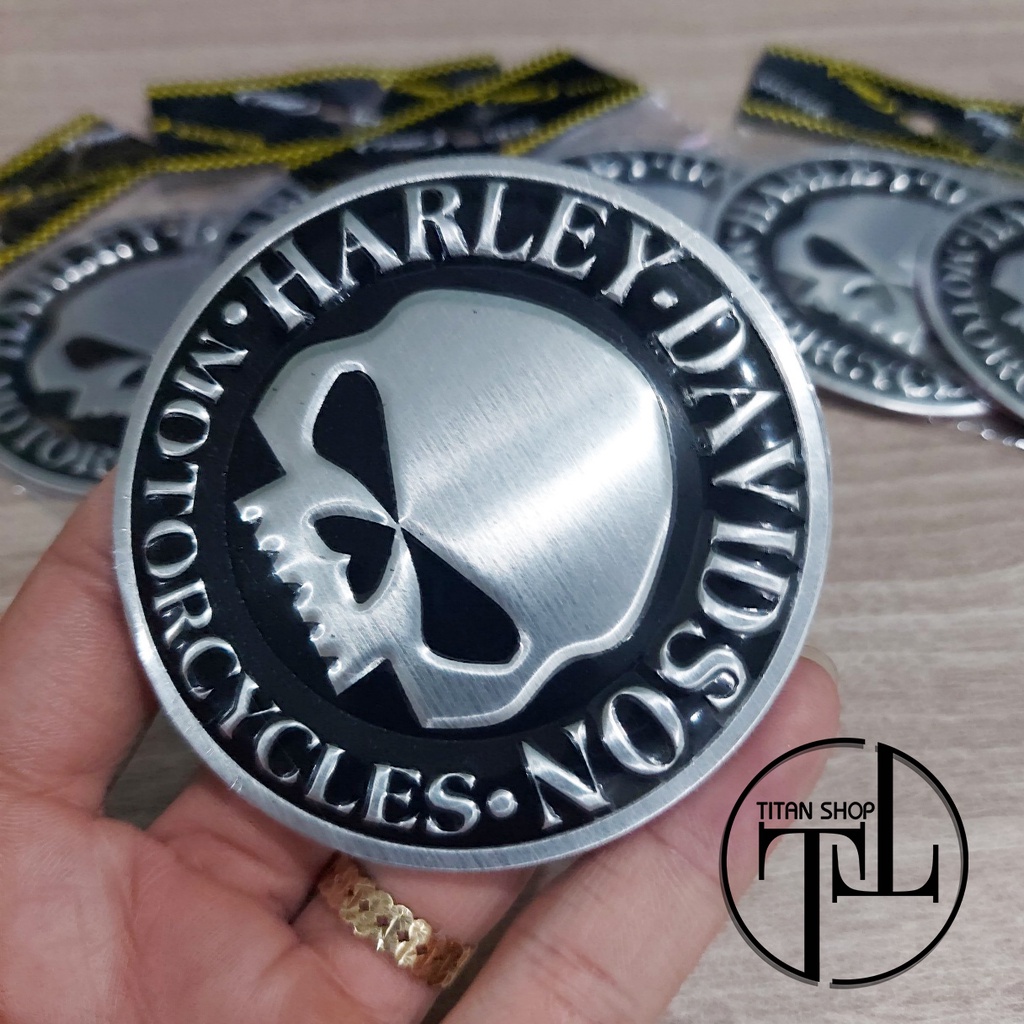 Tem Nhôm Đầu Lâu - Tem Nhôm Harley Davidson Hình Đầu Lâu - Tem Đầu Lâu Siêu Đẹp - Đường Kính 7,5cm