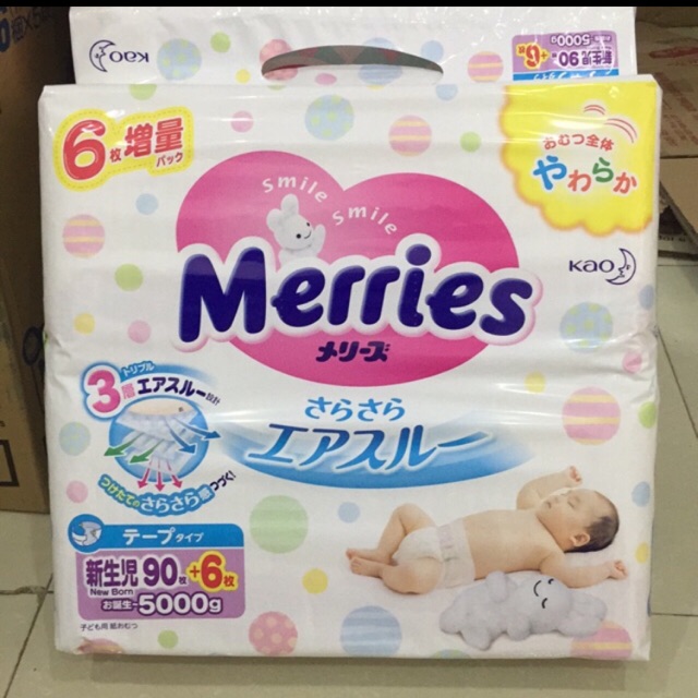 Bỉm dán merries nb 90+6