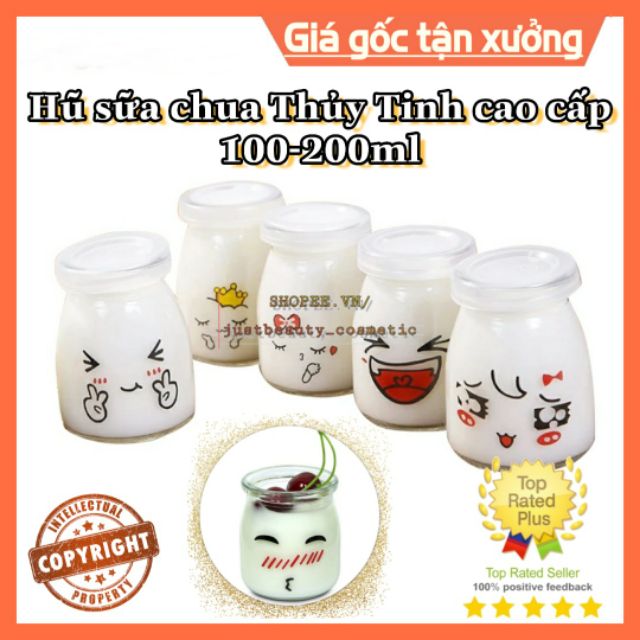 6 HŨ ĐỰNG SỮA CHUA THỦY TINH nắp nhựa miệng rộng cao cấp chịu nhiệt 100ml 200ml dày đẹp[không in hình sẵn]