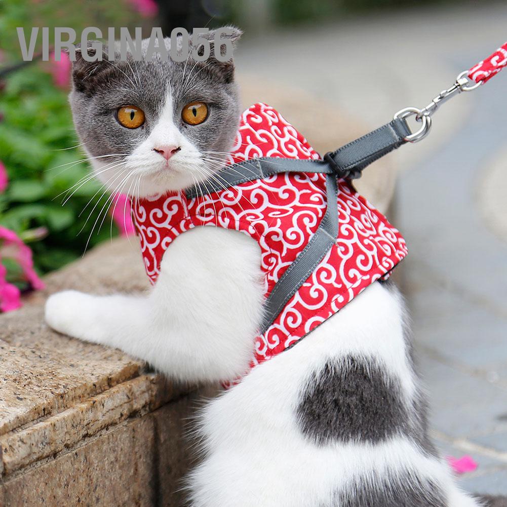 Virgina056 Virgina056 Escape Proof Cat Harness Vest có đệm với lưới mềm thể điều chỉnh dây buộc để mèo đi dạo