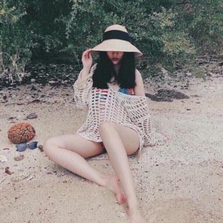 Áo lưới đi biển ảnh thật - Áo ren lưới vuông đi biển