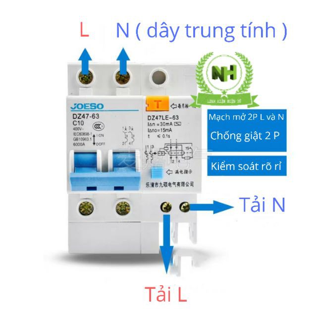 (LKNH) Aptomat chống giật 2 pha DZ47-63 Loại Tốt