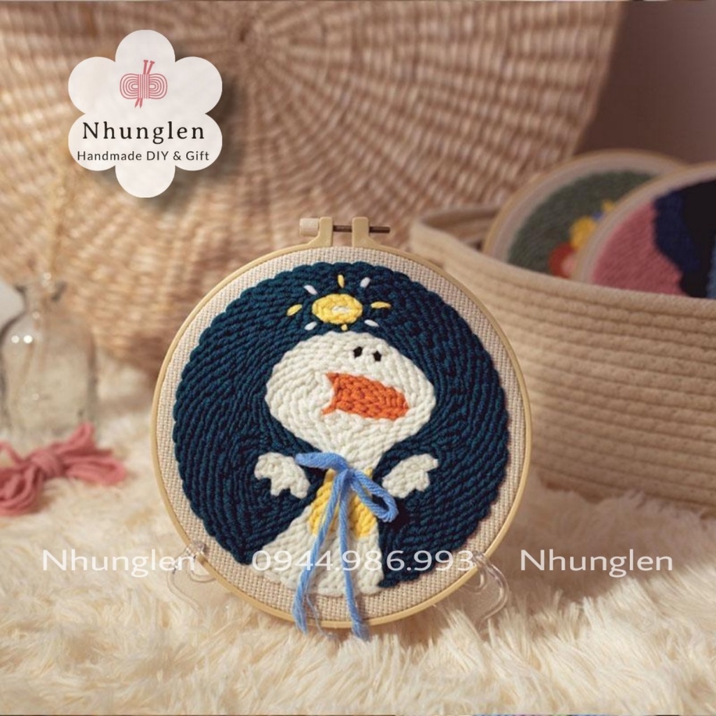 DIY Bộ Thêu Len Xù Vịt Baby- Punch Needle Decor -  Qùa Tặng Handmade Ý Nghĩa