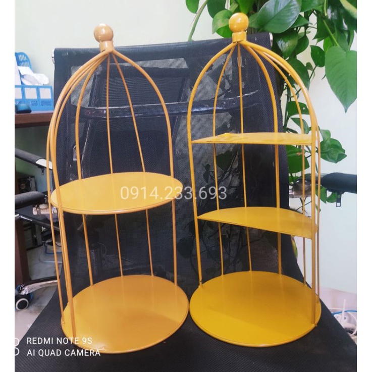 Kệ đựng mỹ phẩm lồng chim màu vàng sang trọng 2 tầng, 3 tầng, giá để nước hoa xinh xắn