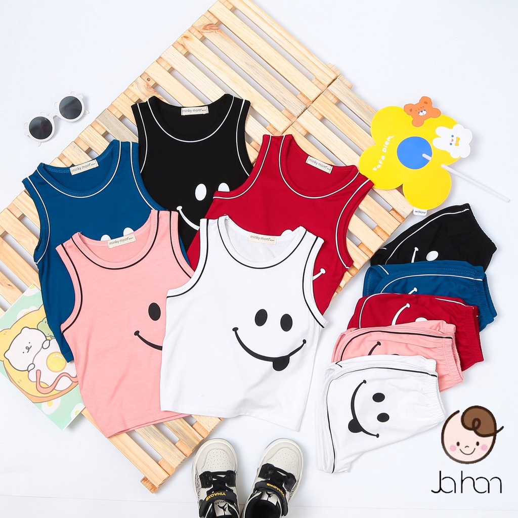 [Bé 7-19kg] Bộ ba lỗ thun lạnh mặt cười cho bé trai bé gái cưc xinh từ 7-19kg - HÀNG LOẠI 1