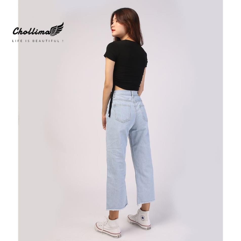Mua Quần jeans baggy nữ Chollima ống rộng trơn tua lai màu trắng bạc ...