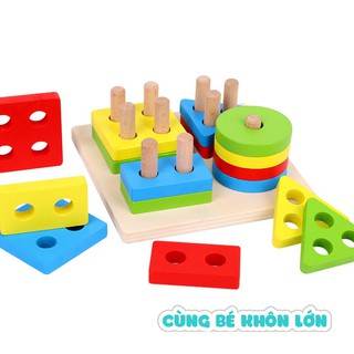 Bộ xếp hình khối đục lỗ montessori TG24