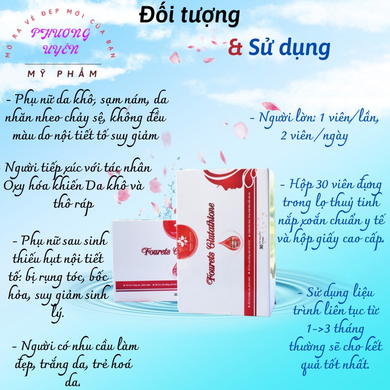 Viên Uống Trắng Da ⚡Chính Hãng⚡ Fourets Glutathione Chống Oxi Hóa Tăng Độ Đàn Hồi Giảm Lão Hóa