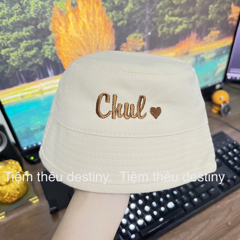 Nón bucket thêu tên cho bé phong cách Hàn Quốc