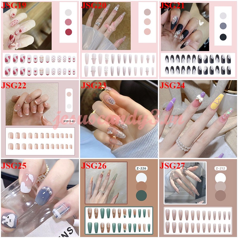 Bộ 24 cái móng tay giả dài in họa tiết trái tim đáng yêu