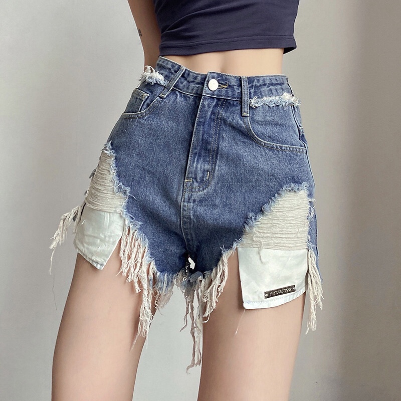 Kliou 2022 Mới vào mùa hè Quần short denim Kliou lưng cao phong cách retro đường phố thời trang mùa hè cho nữ