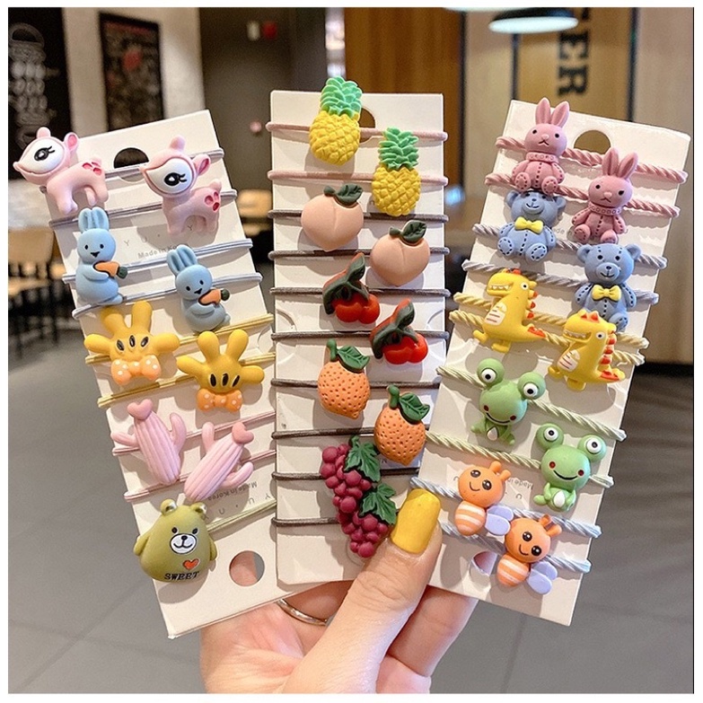 Set 10 Dây Buộc Tóc Cho Bé Gái Nhiều Hình Siêu Dễ Thương