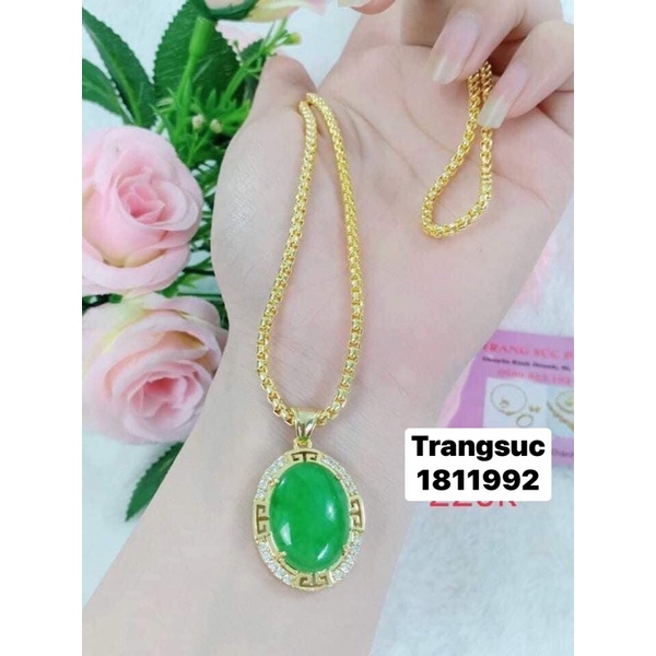 dây chuyền nữ mạ vàng,dây chuyền chữ công kèm mặt đá xanh dành cho các bà các mẹ