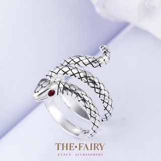 Nhẫn rắn bạc mắt đỏ ôm tay [ N45 ]