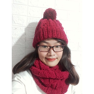 Khăn len đan tay kiểu ô vuông - Chất len milk cotton 125g -  Quà tặng handmade