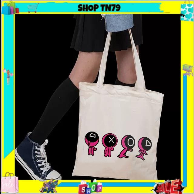 Túi tote vải canvas đeo vai rẻ đẹp phong cách Hàn Quốc đi học , đi chơi kute M-1