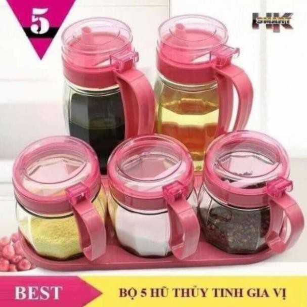Sét 5 hũ đựng gia vị bằng thủy tinh