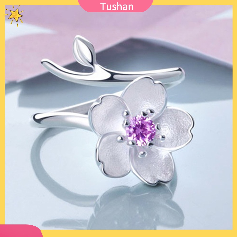 Nhẫn Hở Mạ Bạc 925 Hình Hoa Anh Đào Xinh Xắn