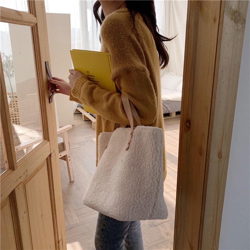 Ielgy Túi Xách Lông Cừu Phiên Bản Hàn Quốc Bắn Đường Phố